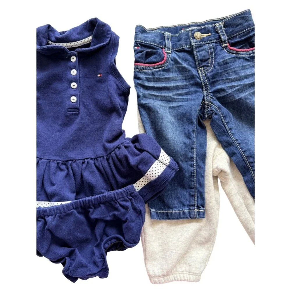 Tommy Hilfiger Ralph Lauren Navy Polo Dress with Denim Leggings 6-9 months